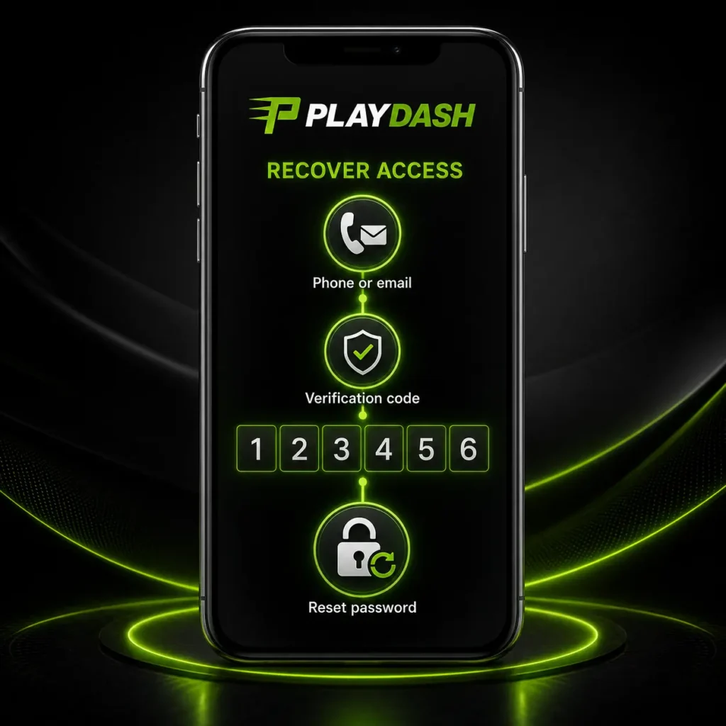 PlayDash password recovery through phone or email verification code