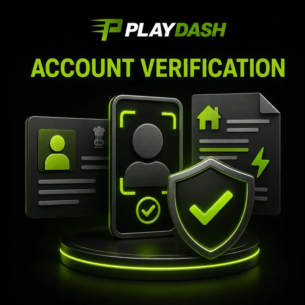 PlayDash account verification with an ID, selfie check and proof of address