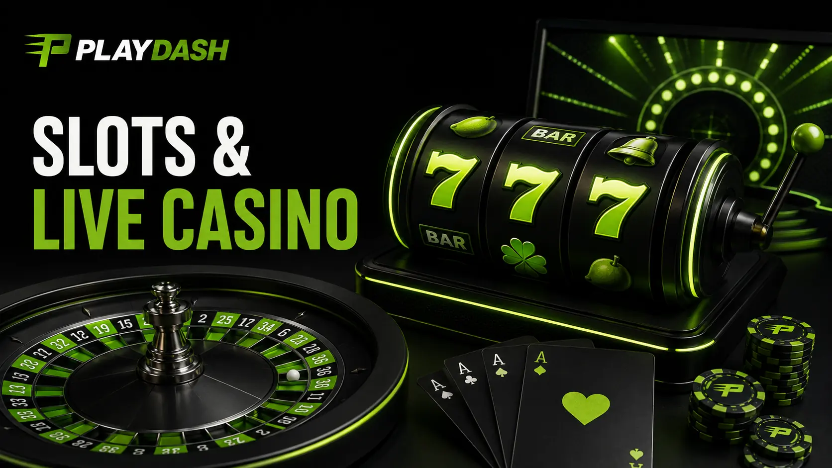 PlayDash slots and live casino with slot reels, roulette and card games